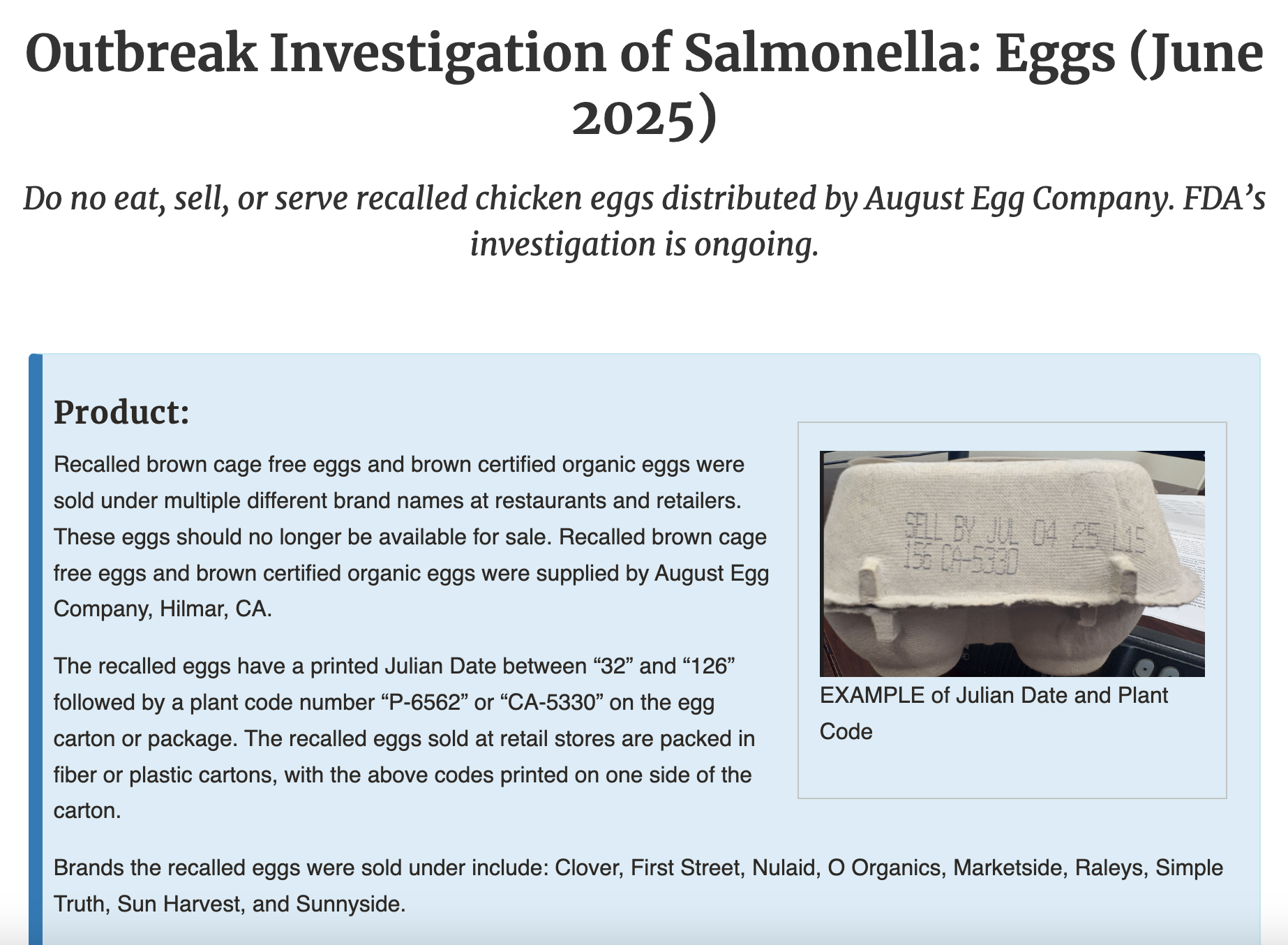 Eggs Recalled Salmonella
